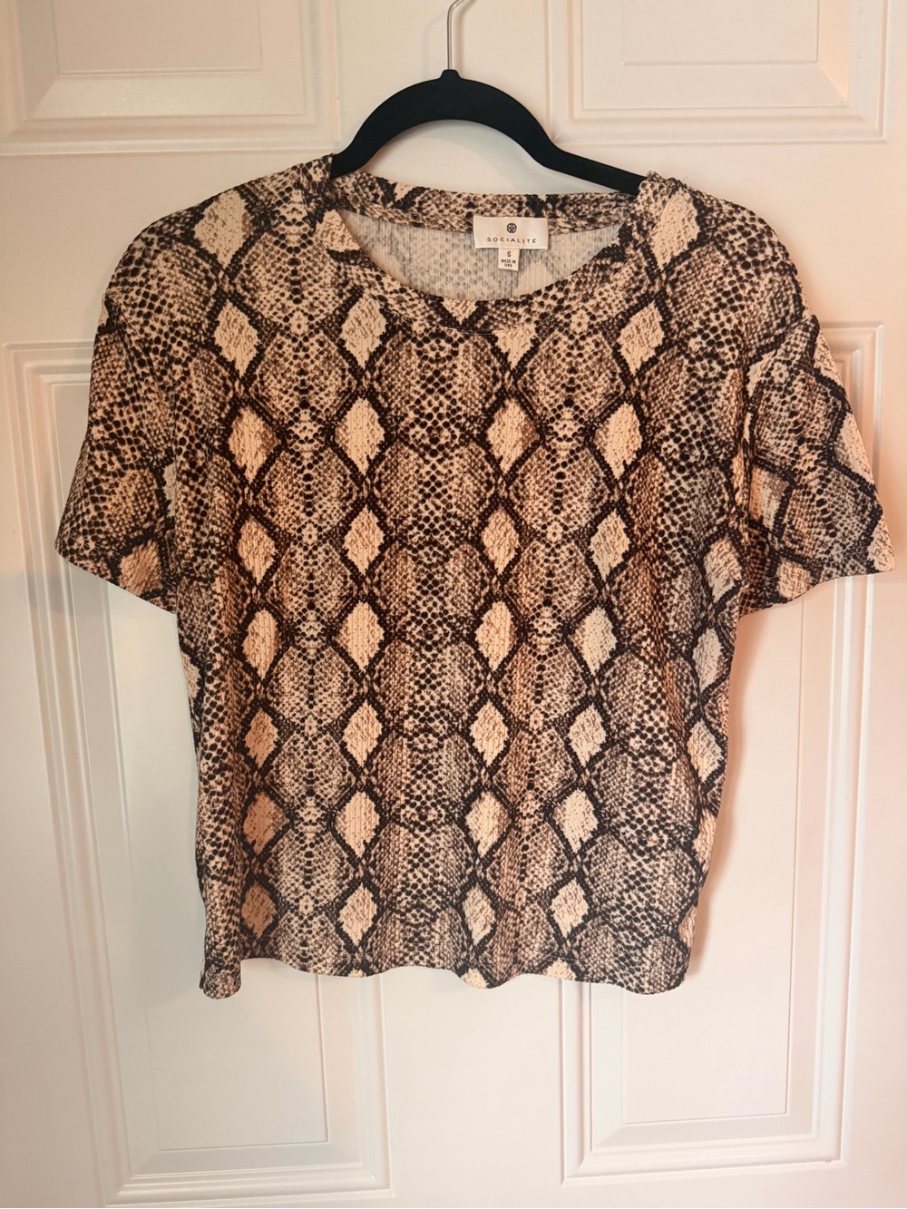 Socialite Beige and Brown Snake Print Short Sleeve Top